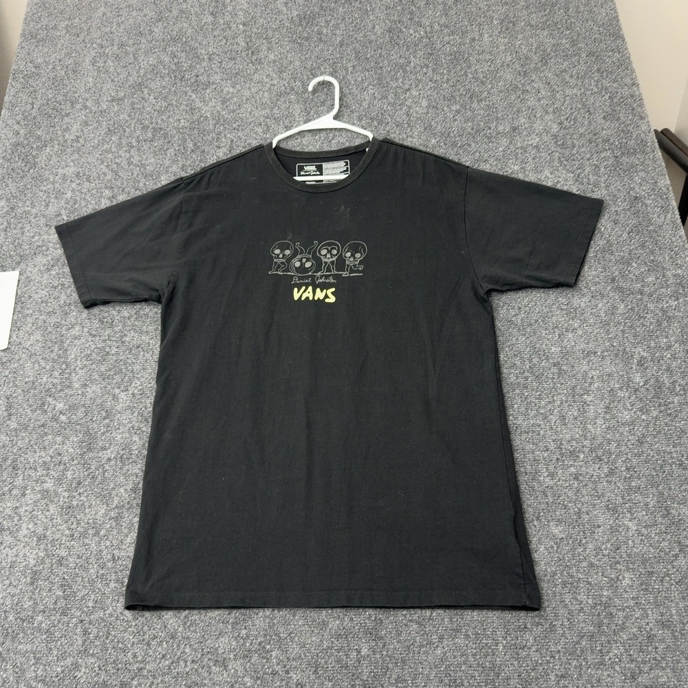 Vans x Daniel Johnston T Shirt Mens L Black Cotton Graphic Respect Skater Skull